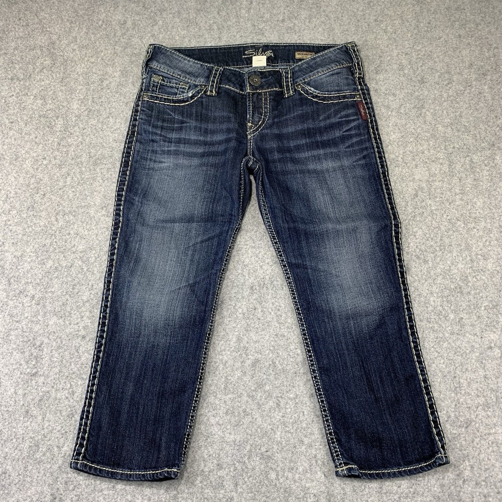 Silver Jeans McKenzie Capri Women's W29 Stretch Y2K Flap Pocket Medium Wash